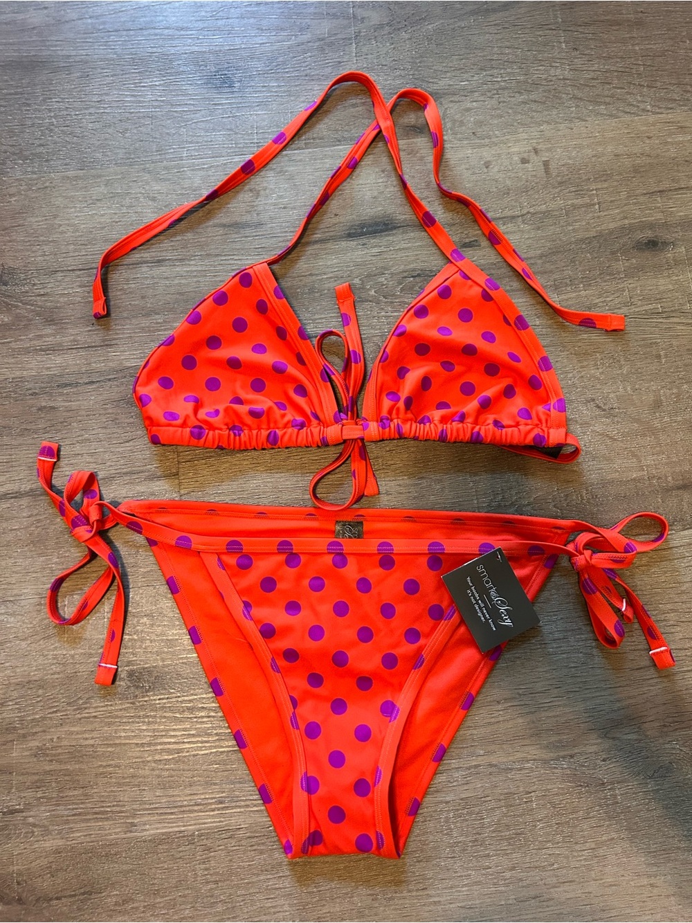 Smart & Sexy Bikini Set Womens Size L Orange Red Purple Polka Dot 2-Piece